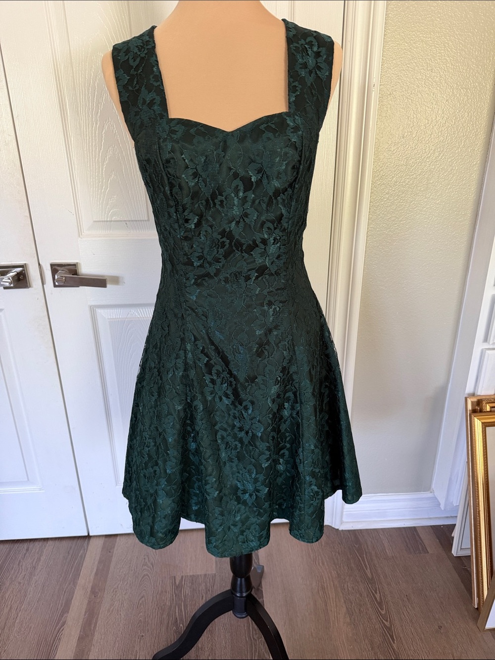 Vintage prom dress drop waist style Dark Green Lace Fit-and-Flare Dress